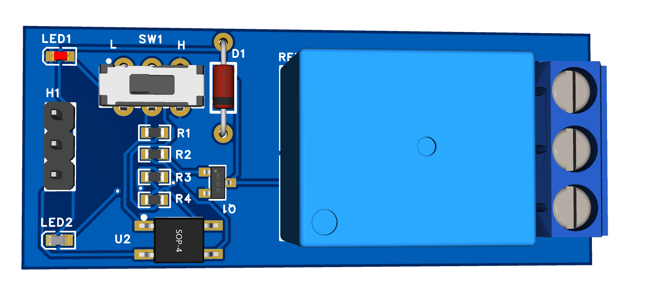 带光耦隔离和高低电平可调单路5V继电器PCB